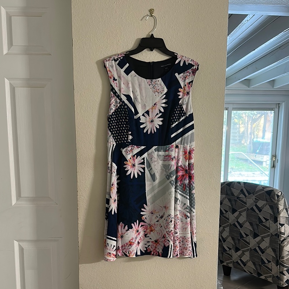 French Connection Asymmetrical Ruched Mini Dress Blue Pink